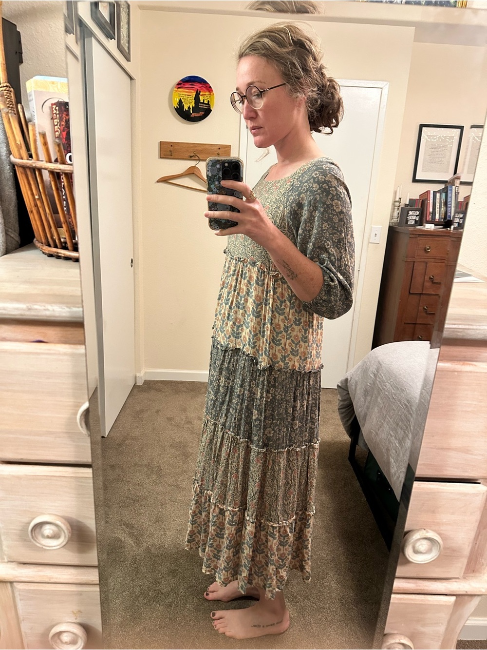 NATURAL LIFE Floral Patchwork Tiered Maxi Dress - Gray & Cream - Picture 8 of 8